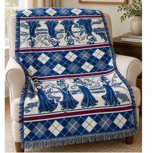 Vintage Simply Country Golf Woven Throw Blanket 70x50 Ladies Golfers USA 1994